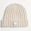 Cashmere rib knit beanie with patch