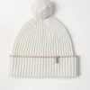 Cashmere rib knit beanie with pompom and monili