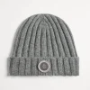 Cashmere rib knit beanie with patch