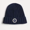 Cashmere rib knit beanie with patch