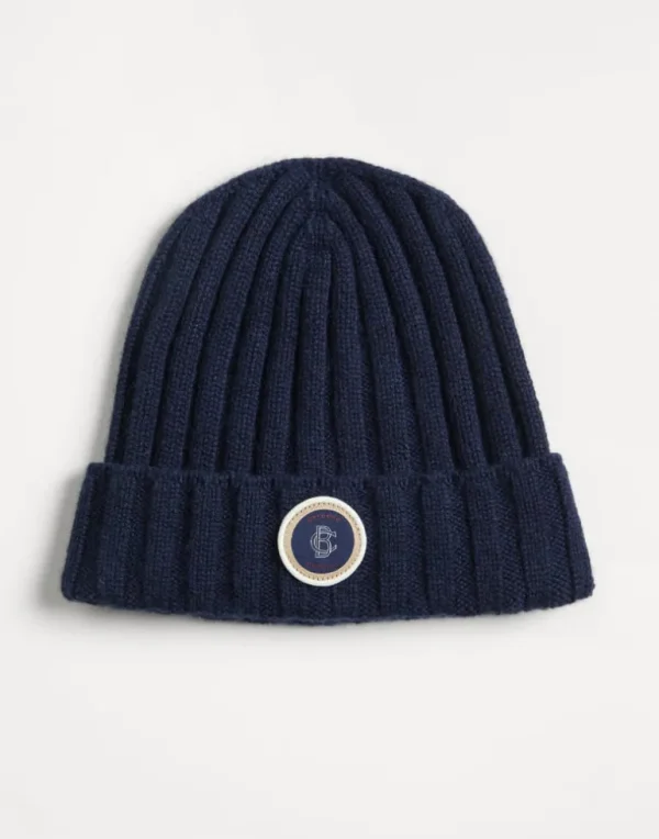 Cashmere rib knit beanie with patch