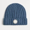 Cashmere rib knit beanie with patch