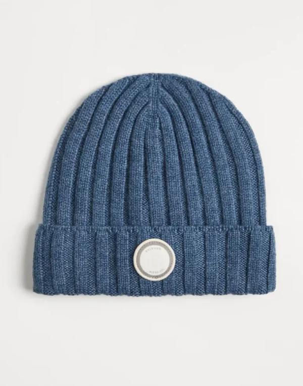 Cashmere rib knit beanie with patch