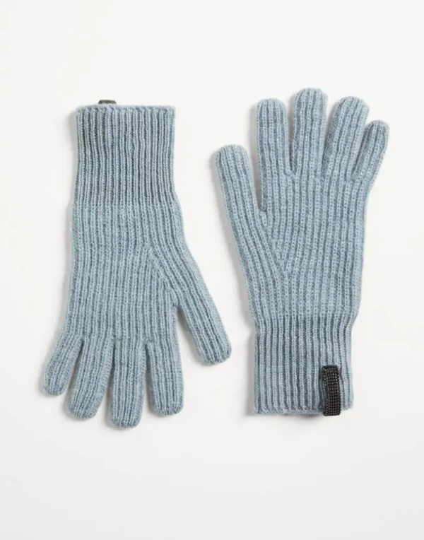 Cashmere rib knit gloves with monili