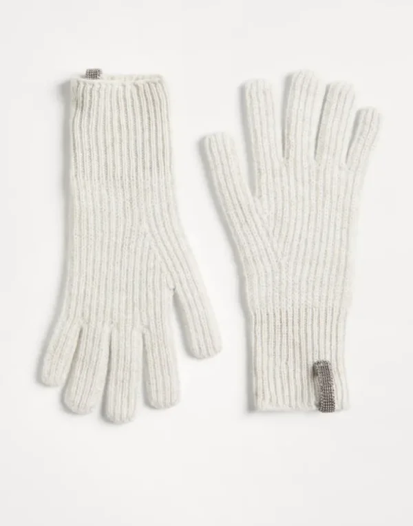 Cashmere rib knit gloves with monili