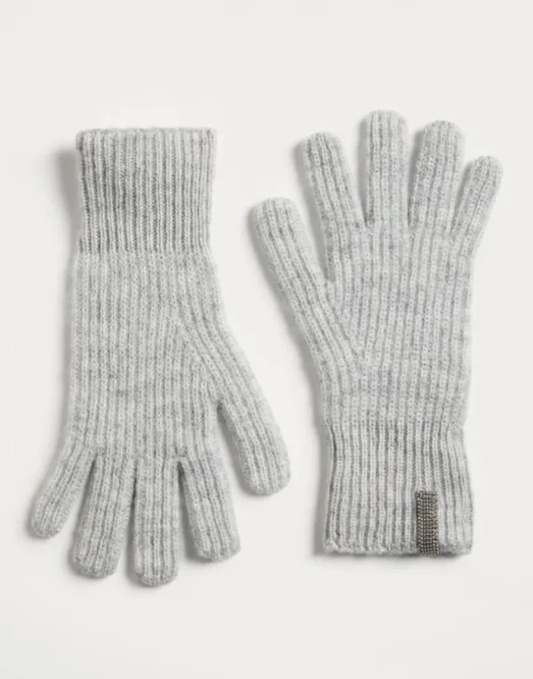 Cashmere rib knit gloves with monili