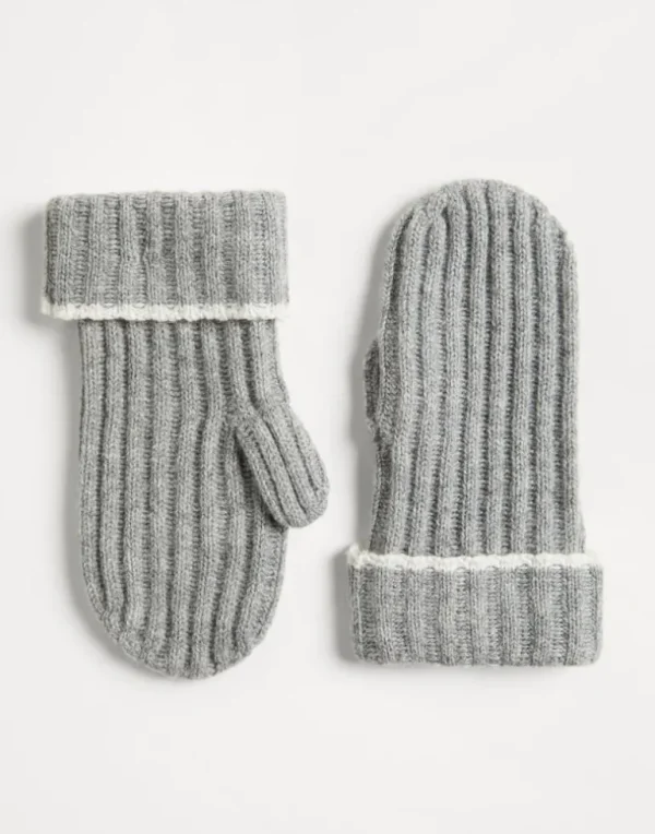 Cashmere rib knit mittens