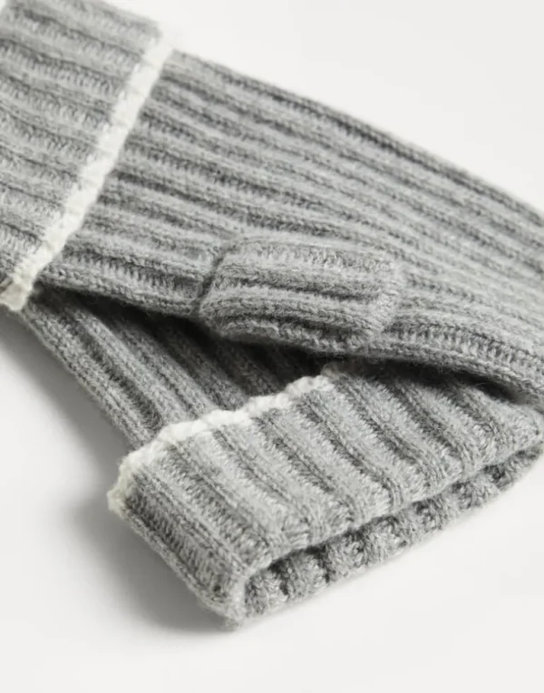 Cashmere rib knit mittens