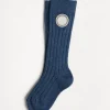 Cashmere rib knit socks with patch