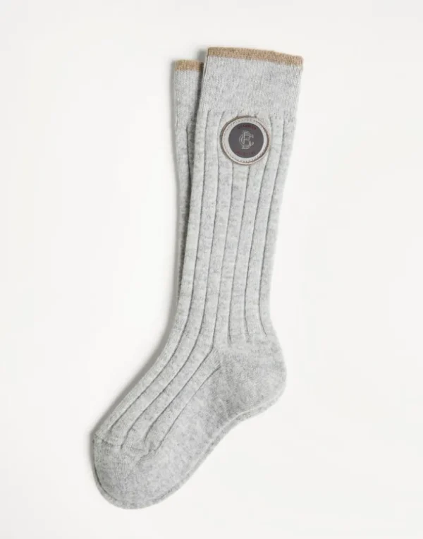 Cashmere rib knit socks with patch