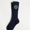 Cashmere rib knit socks with patch