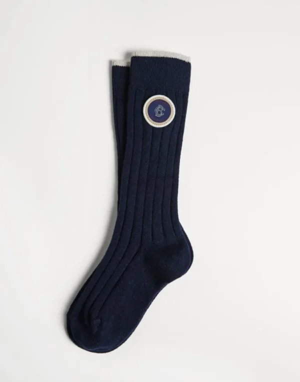 Cashmere rib knit socks with patch