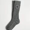 Cashmere rib knit socks with patch