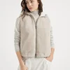 Cashmere shearling reversible hooded vest with precious trim