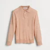 Cashmere, silk and linen lightweight knit polo shirt with long sleeves