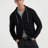 Cashmere sweatshirt-style cardigan with hood