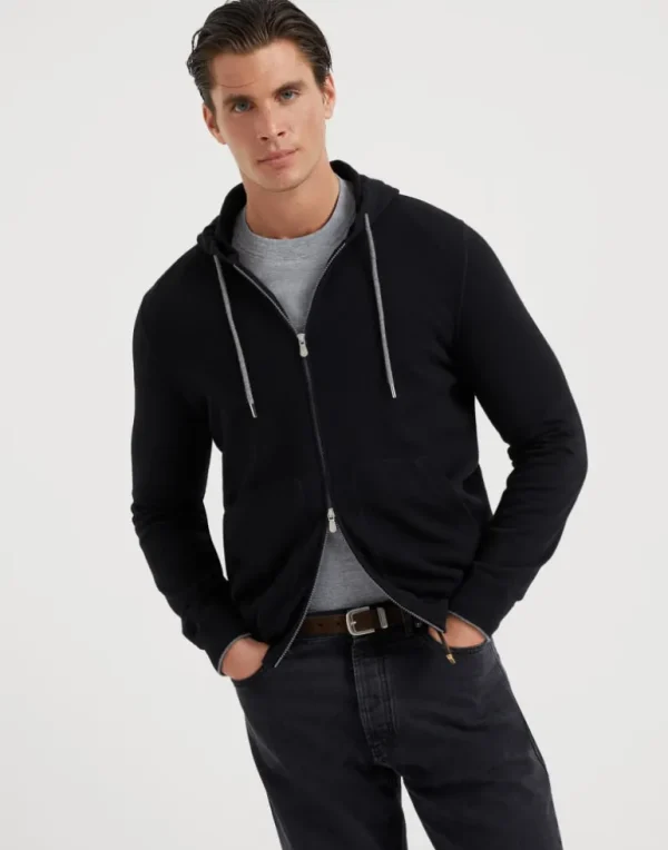 Cashmere sweatshirt-style cardigan with hood