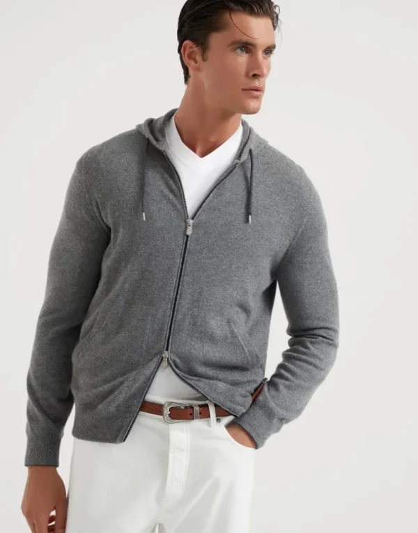 Cashmere sweatshirt-style cardigan with hood