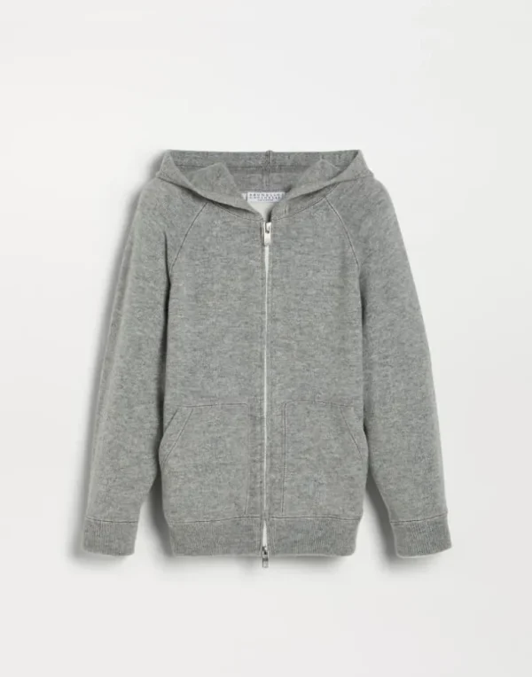 Cashmere sweatshirt-style cardigan with hood