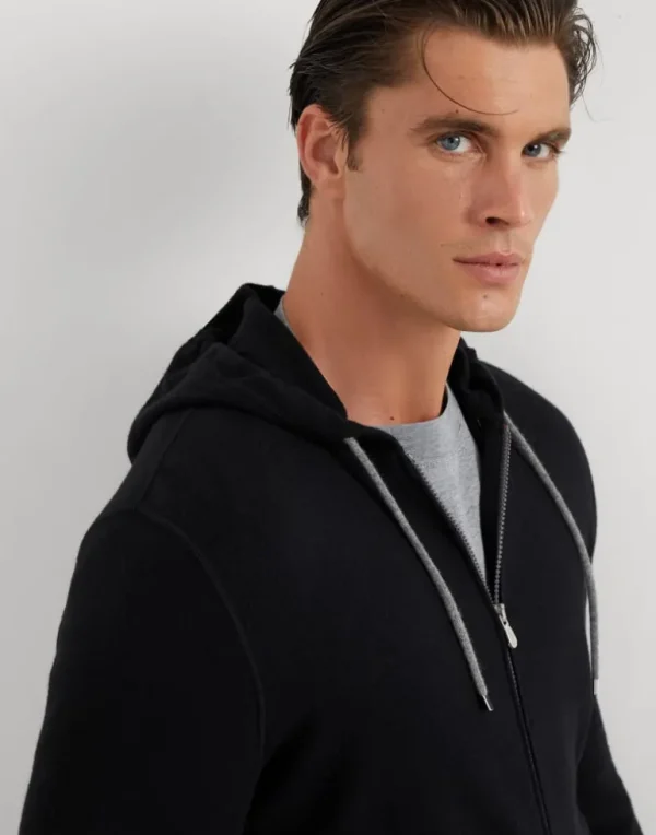 Cashmere sweatshirt-style cardigan with hood