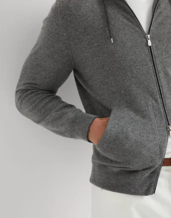 Cashmere sweatshirt-style cardigan with hood