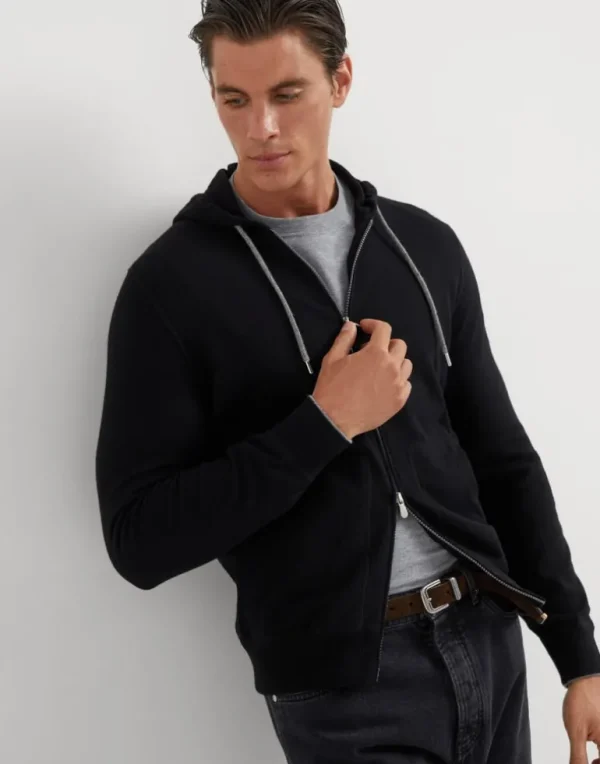 Cashmere sweatshirt-style cardigan with hood