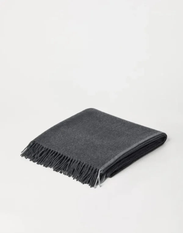 Cashmere travel throw with selvedge and fringe