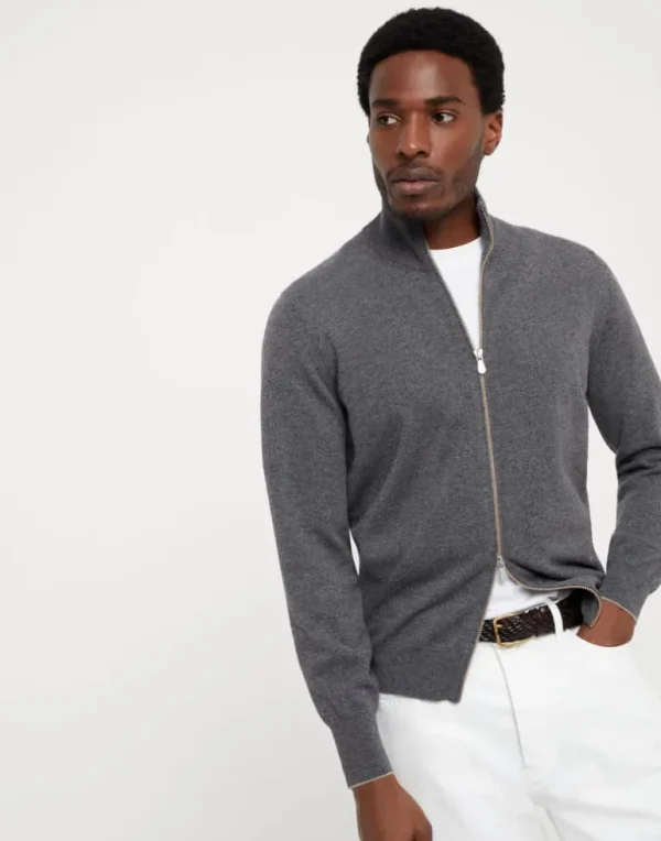 Cashmere turtleneck cardigan with zipper