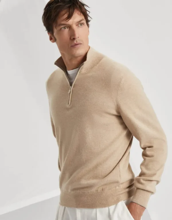 Cashmere turtleneck sweater with half zip