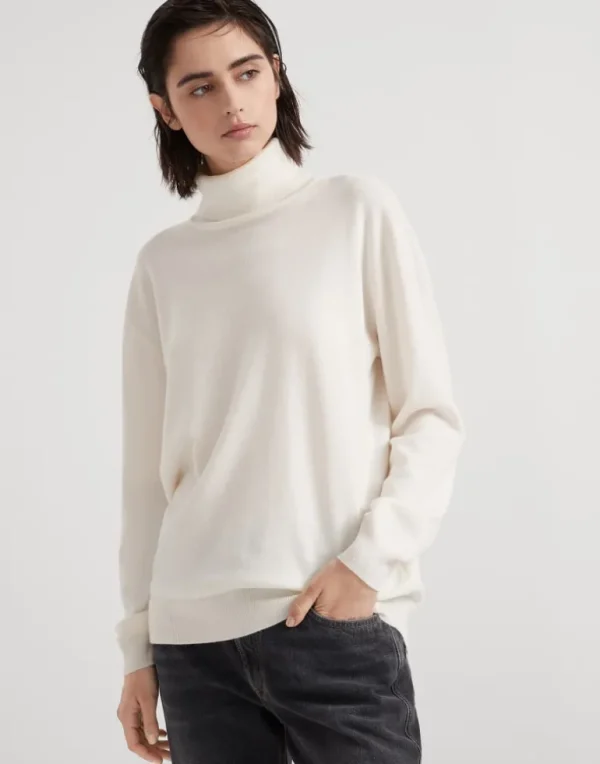 Cashmere turtleneck sweater with monili