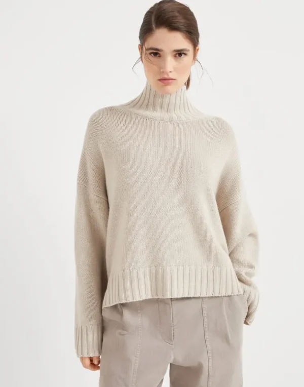 Cashmere turtleneck sweater with precious half zip