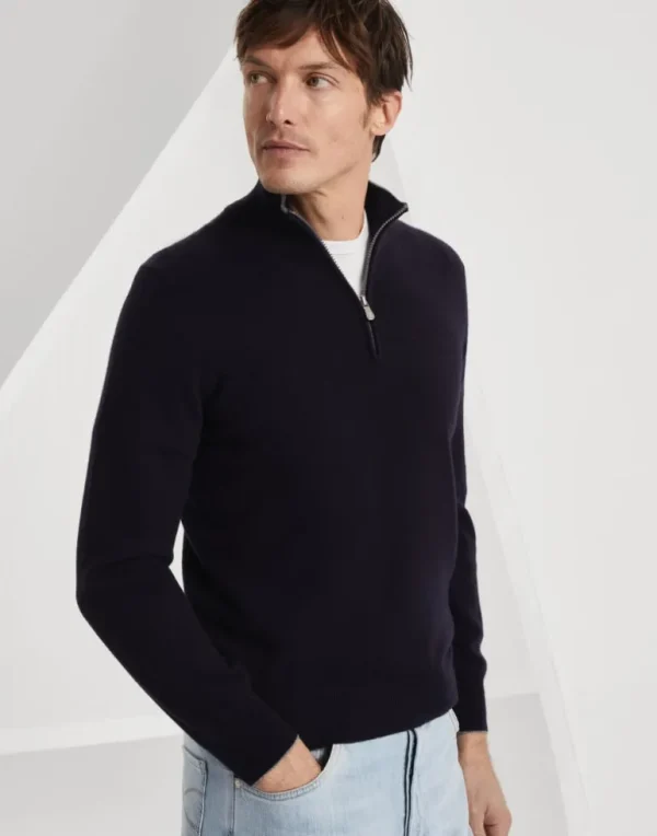 Cashmere turtleneck sweater with half zip