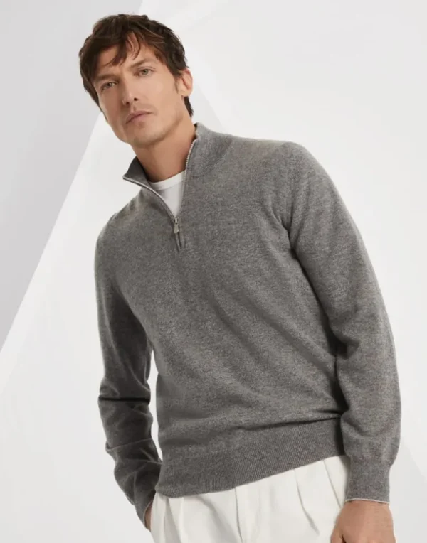 Cashmere turtleneck sweater with half zip