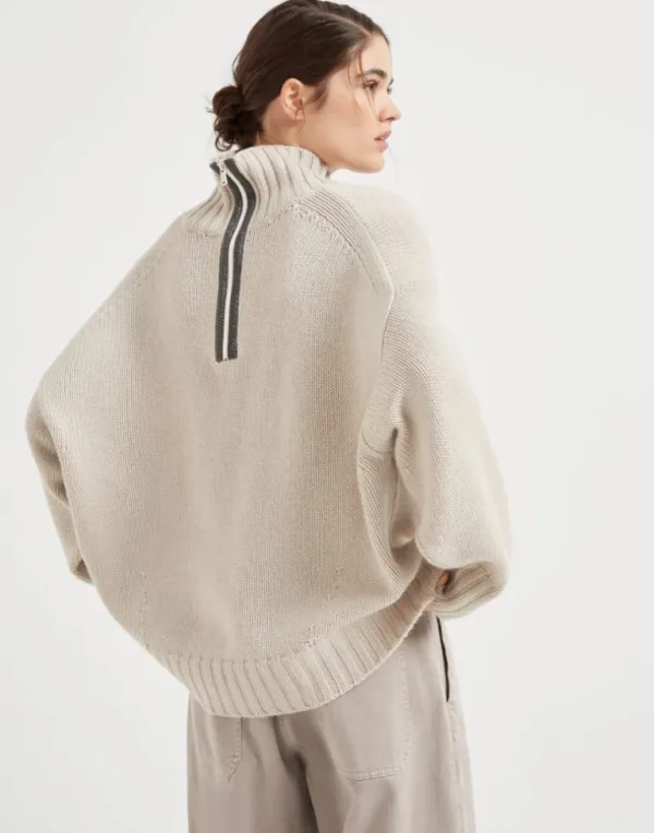 Cashmere turtleneck sweater with precious half zip