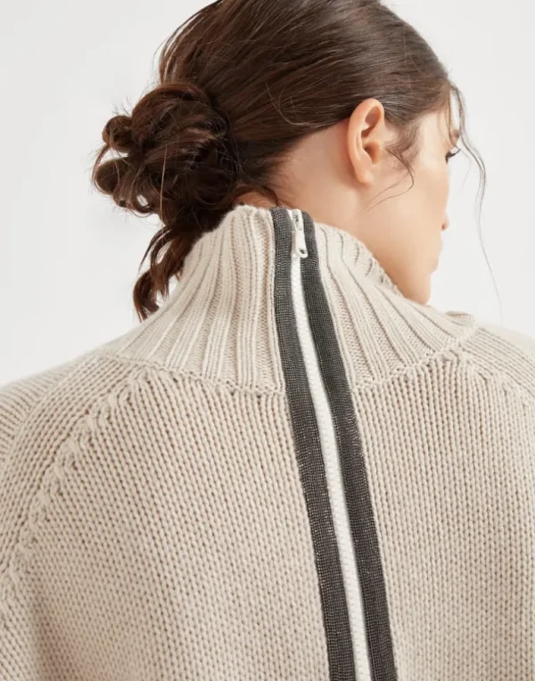 Cashmere turtleneck sweater with precious half zip