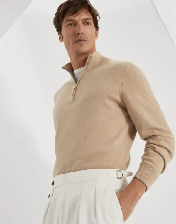 Cashmere turtleneck sweater with half zip