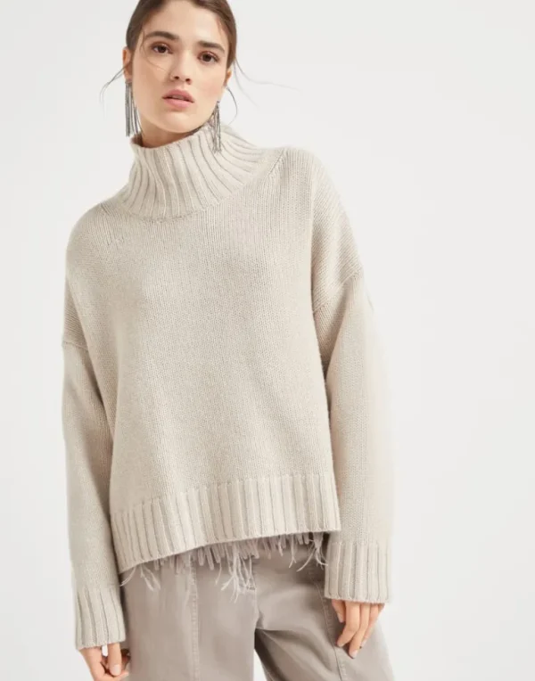 Cashmere turtleneck sweater with precious half zip