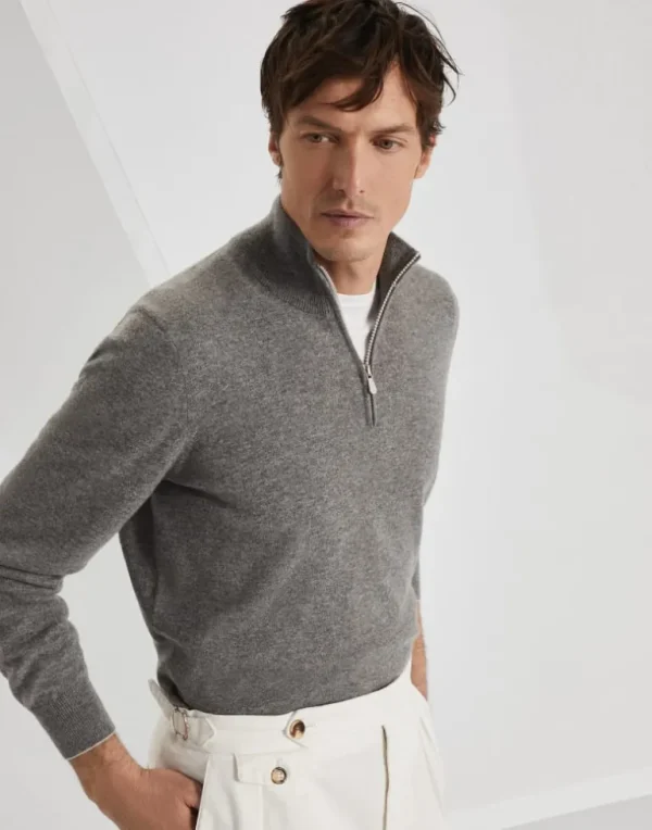 Cashmere turtleneck sweater with half zip