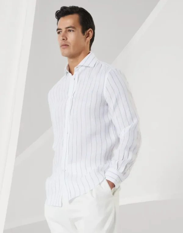 Chalk stripe linen easy fit shirt with spread collar