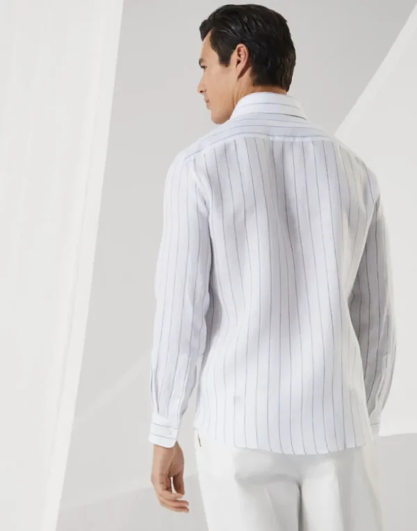 Chalk stripe linen easy fit shirt with spread collar