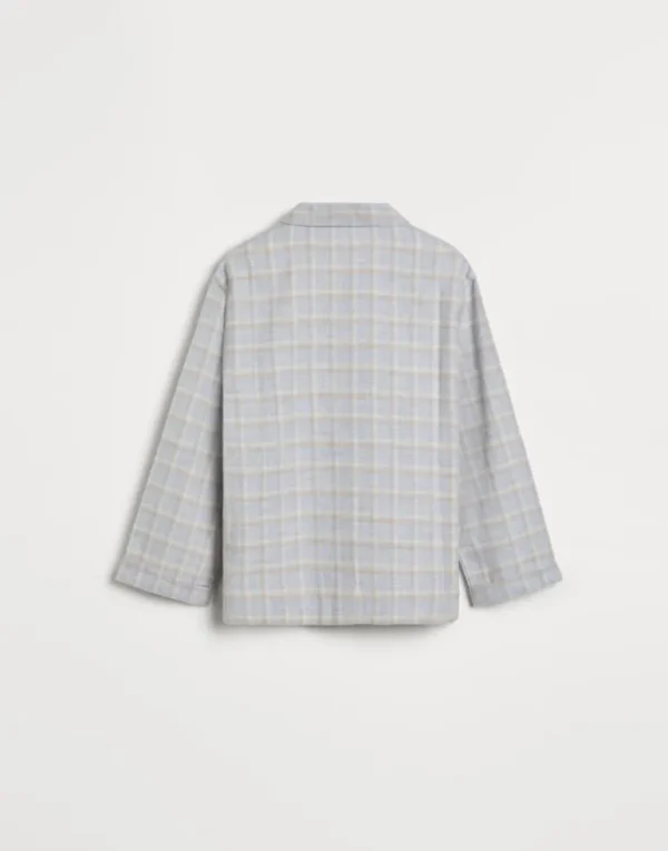 Checked cotton flannel pajama shirt with print