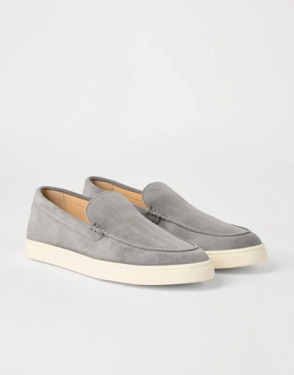 Chevron-effect suede loafers