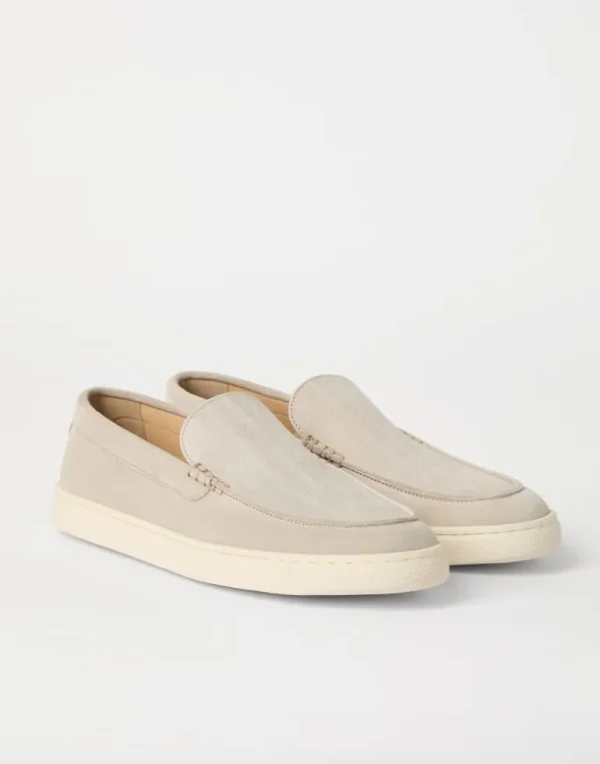 Chevron-effect suede loafers