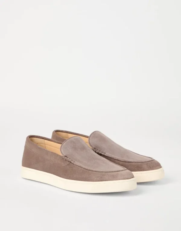 Chevron-effect suede loafers