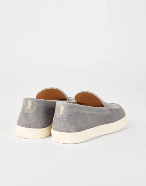 Chevron-effect suede loafers