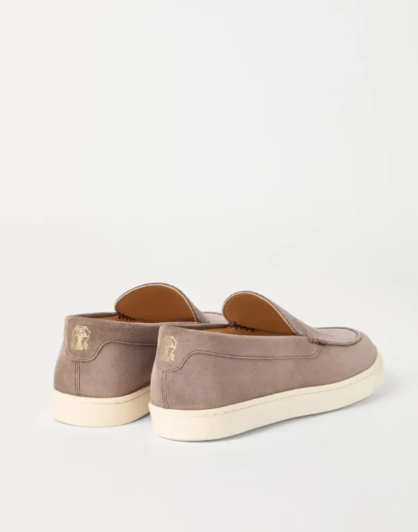 Chevron-effect suede loafers