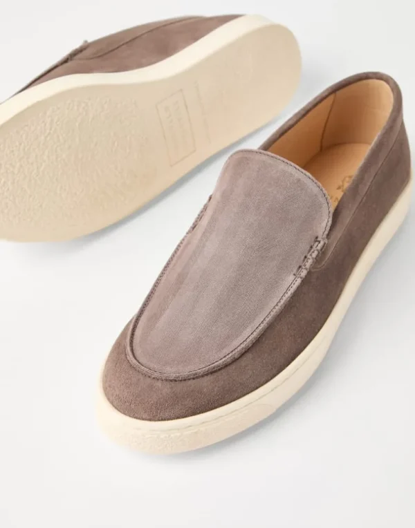 Chevron-effect suede loafers