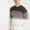 Chiné stripe cable knit sweater in cotton