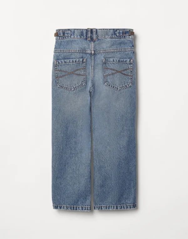 Classic denim straight trousers with monili