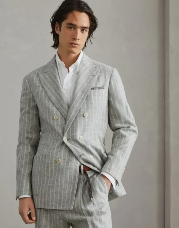 Comfort alpaca and wool chalk stripe one-and-a-half breasted deconstructed blazer with patch pockets